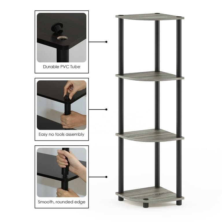 Furinno Turn-N-Tube 4-Tier Black Open Shelf Storage, Corner