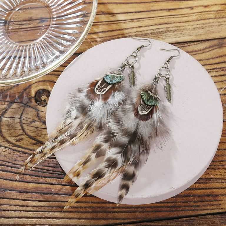 lureme Bohemian Style Boho Multicolor Pheasant Feathers Dangle