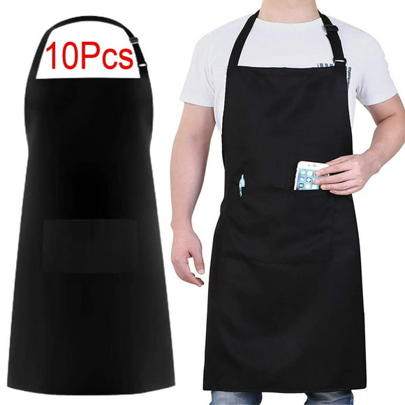 Tablier de Cuisine avec Poches pour Hommes Femmes, Résistant à l'Huile et aux Taches, Noir, Lot de 10 Pcs