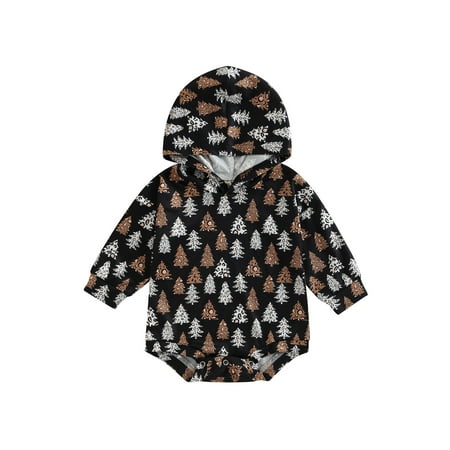 

JBEELATE Infant Baby Christmas Romper Santa/Christmas Tree Print Long Sleeves Hood Jumpsuit for Boys Girls 0-24 Months