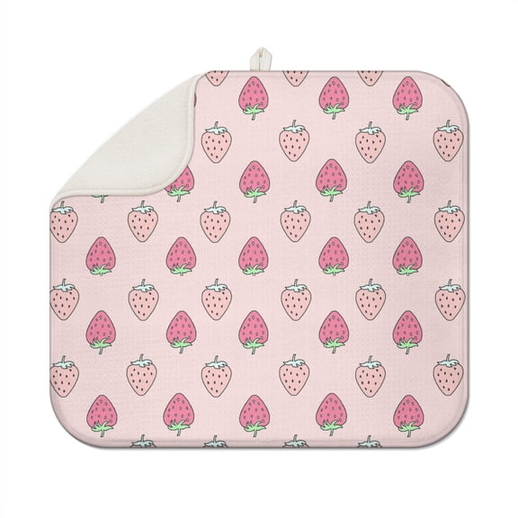 Cute Red Strawberry Dish Drying Mat - Super Absorbent & Quick Dry, Heat Resistant Surface, Machine Washable & Durable
