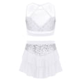 thumbnail image 3 of iiniim Girls 2 Piece Sequin Gym Ballet Lyrical Jazz Dance Outfit Sleeveless Crop Top with Layered Skirt White 10, 3 of 7