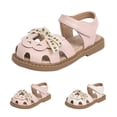 thumbnail image 4 of GiLiling Girls Closed Toe Floral Bow Sandals, Adjustable Hook-and-Loop Summer Dress Shoes, Non Slip Soft Sole Princess Flats for Kids (Pink, 3-3.5 Years), 4 of 8