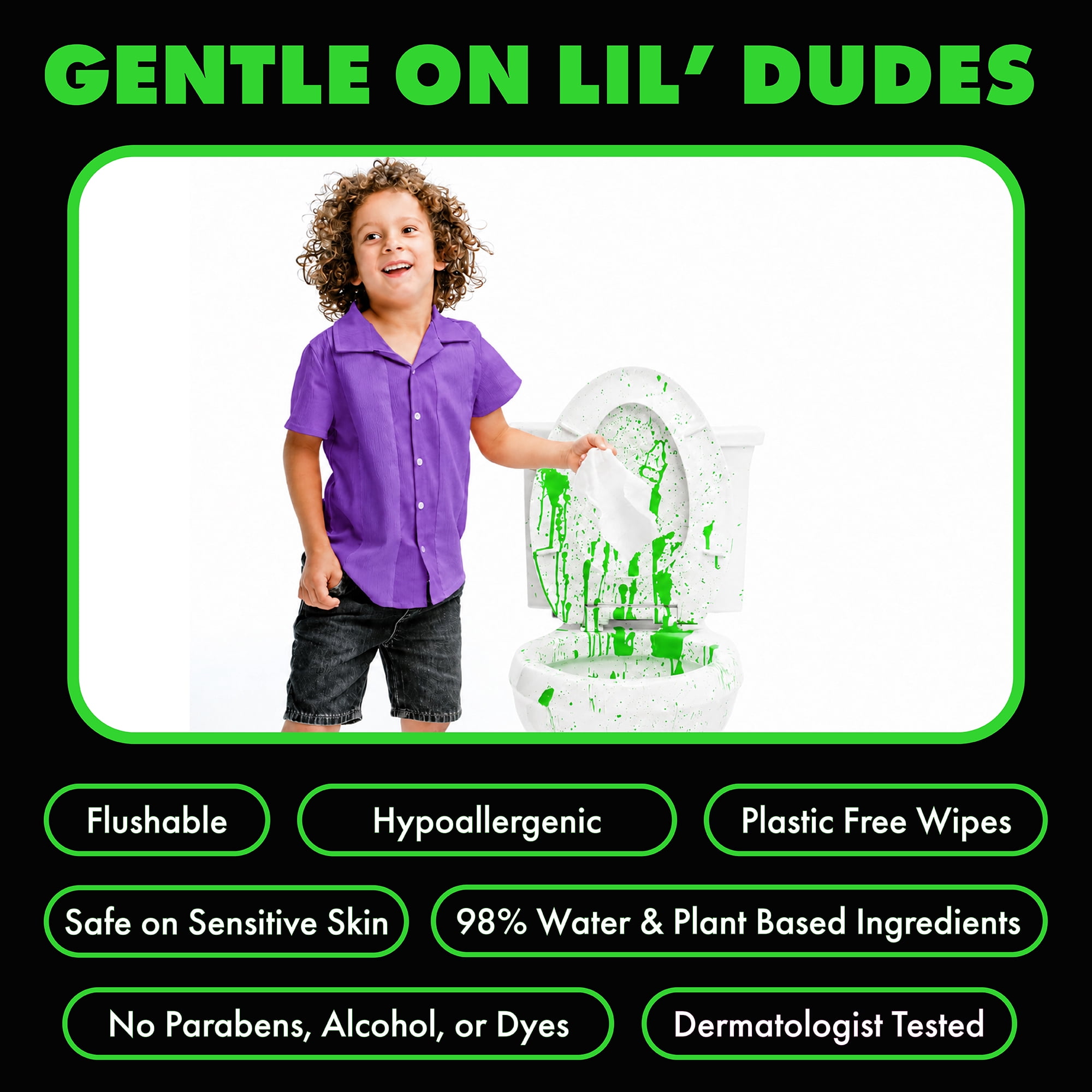 LiL' DUDE Flushable Wipes, Extra Large Gummie Rears Wet Wipes, Gummy Bear Scent, 42 Count, 6 Pack