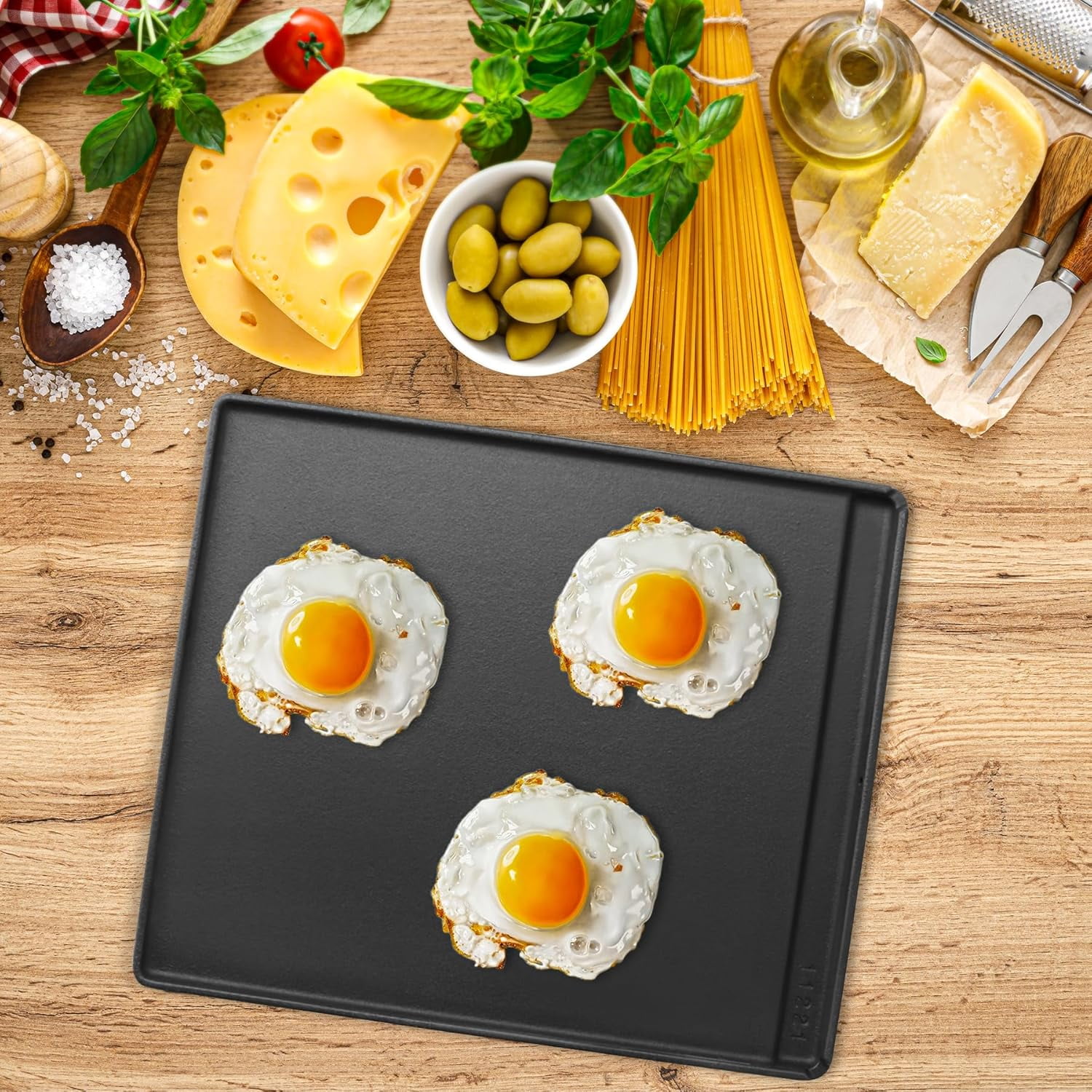 2-in-1 Reversible Cast Iron Griddle for Gas Stove, Grill, and Oven - 15x12.8 Inches