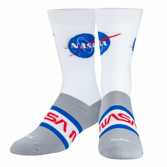Cool Socks, NASA Logo Badges, Mens Womens Crew, Funny Graphic Print, Large