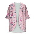thumbnail image 3 of Oplxuo Women Floral Print Lightweight Chiffon Kimono Cardigan Short Sleeve Loose Beach Wear Cover Up Blouse Top, 3 of 5