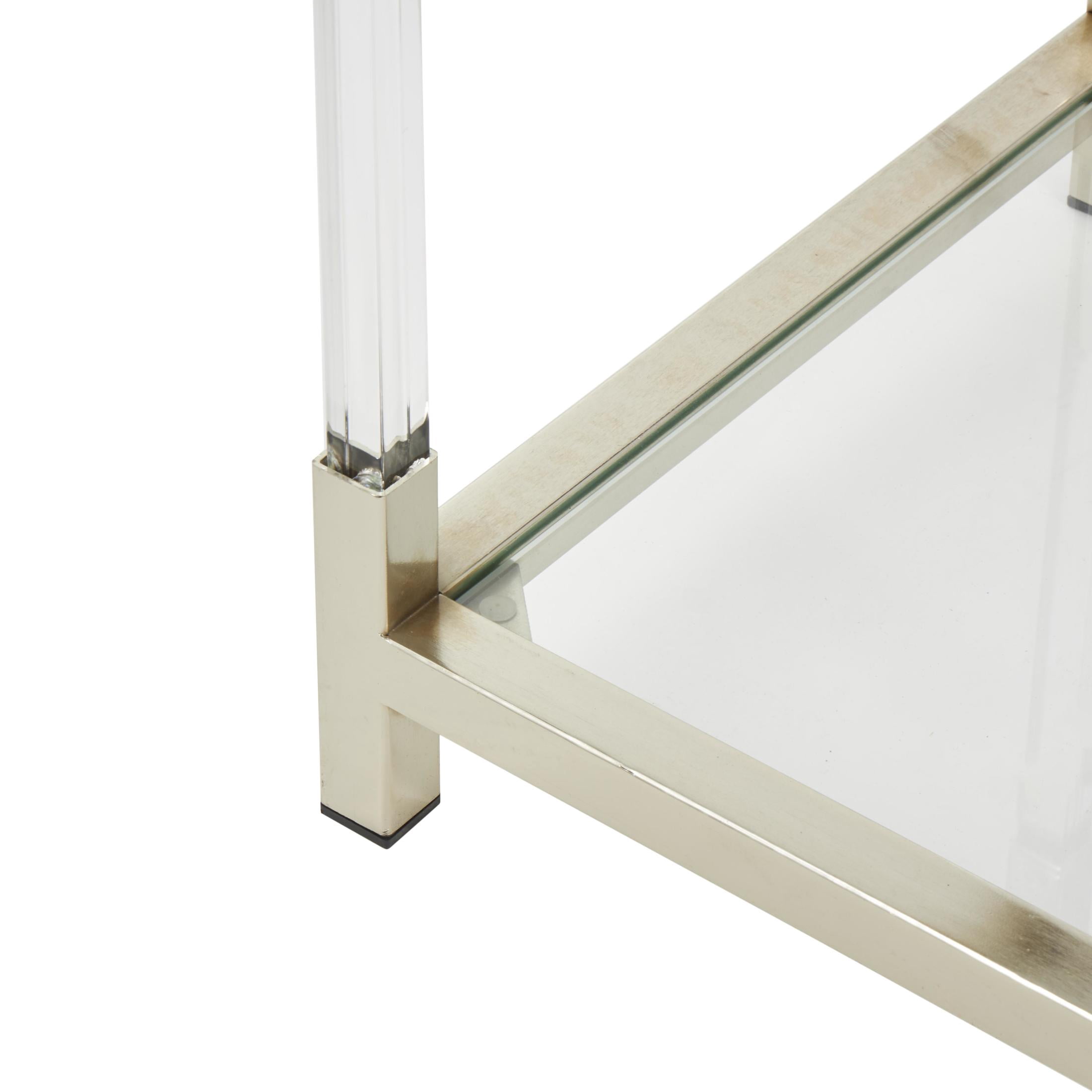 DecMode 22" x 70" Silver Metal Cube Shaped 4-Tier Shelving Unit with Clear Glass Top and Acrylic Legs, 1-Piece