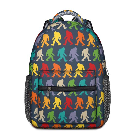 Colorful Bigfoot Pattern Backpack for School,Schoolbag with Adjustable Shoulder Straps & Padded Back,15.3"x11"x6.7"