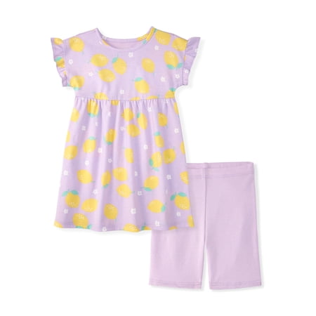 Garanimals Newborn, Baby & Toddler Girl Cotton 2-Piece Set, Short-Sleeve Dress & Biker Shorts, Sizes 0-6T