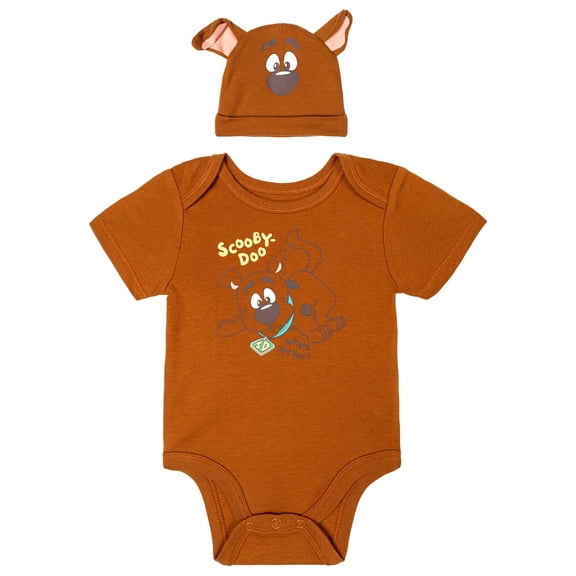 Scooby-Doo Baby Boys' Cosplay Bodysuit and Hat Set Brown
