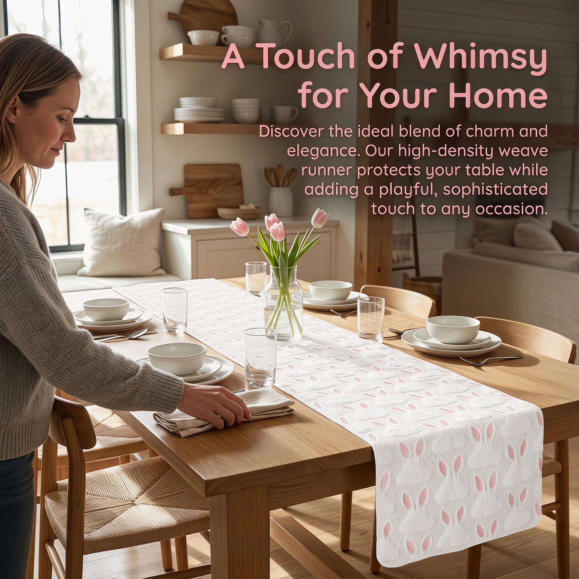 Unique Bargains Rabbit Kitchen Runner Table Runner for Decorations Pink 13"x91.7"