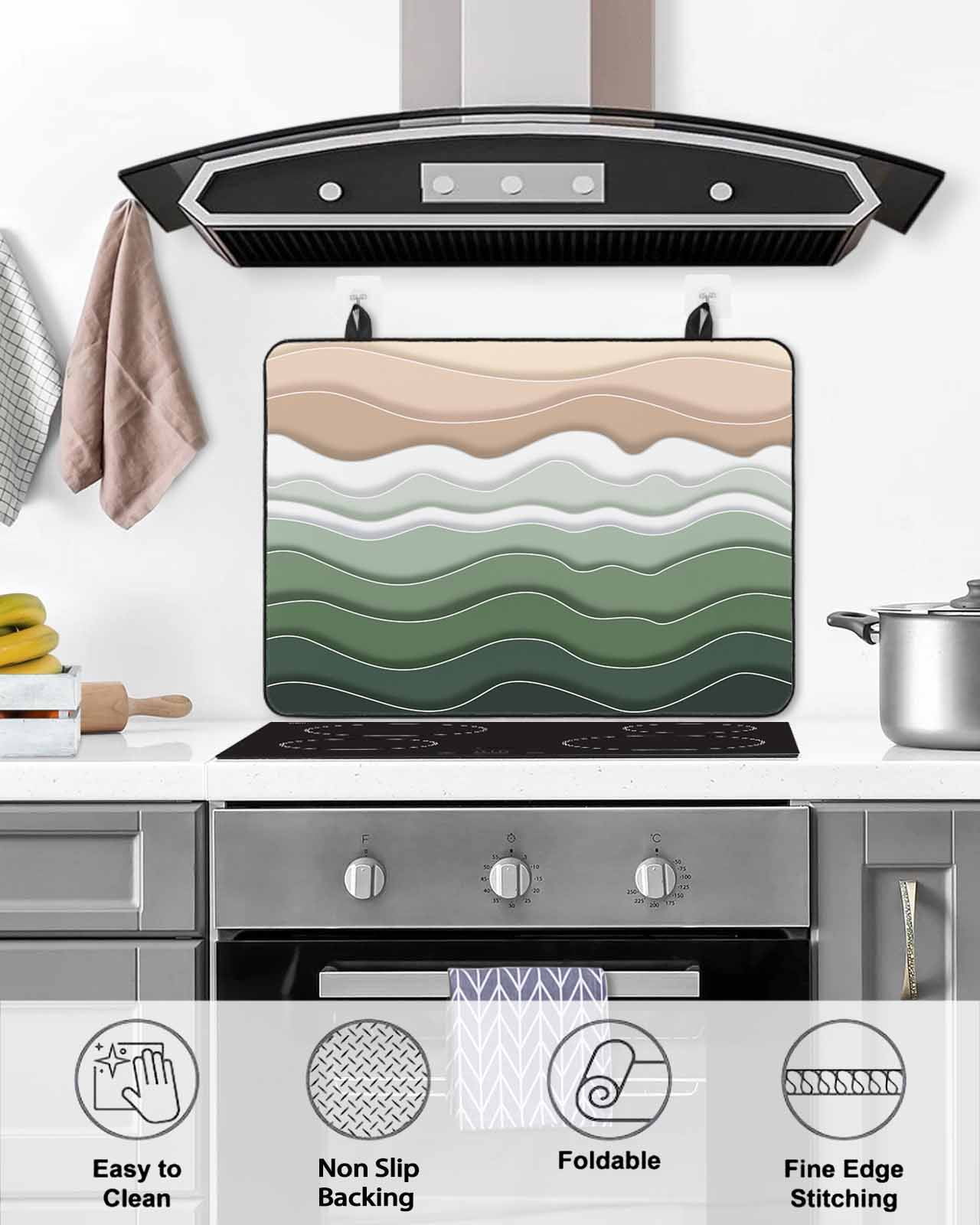 nqOlkjepod Large Induction Cooktop Protector Mat 24"x21", Sage Green Ombre Stripe Stove Top Covers for Electric Stove, Abstract Summer Beach Coastal Stove Burner Cover Mats, Glass Top Stove Cover