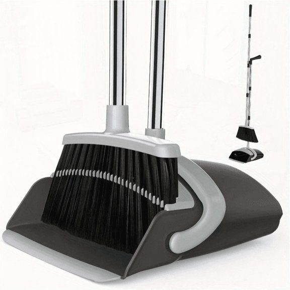 Hand-Propelled Rotating Broom - Long Handle, Blue for Carpet & Hard Floor Home Cleaning