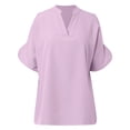 thumbnail image 3 of Summer New Solid Color V Neck Fashion Sleeved Blouse Women Short Sleeve Tops Set Shirt Women Short Sleeve T Shirt Womens Short Sleeve Raglan Tee Juniors Graphic Tops Loose Womens Tops Short Sleeve, 3 of 4