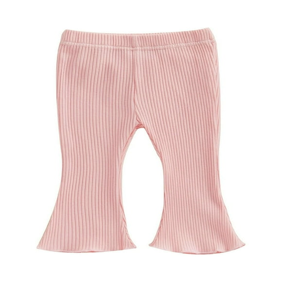 Infant Girl‘s Casual Leggings with Bell Bottom and Ribbed Texture