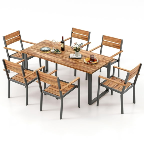 Gymax 7 Piece Patio Dining Set 69'' Rectangle Table w/ 6 Stackable Chairs