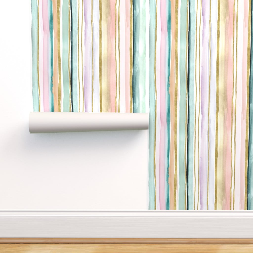 Peel-and-Stick Removable Wallpaper Rainbow Stripes Watercolor Paint Painted