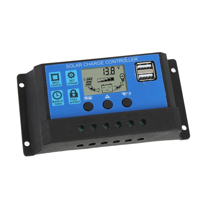 Controlador De Panel Solar 30A, Múltiples Protecciones USB Dual Control PWM De 3 Niveles Carga Controlador De Carga Solar Universal 30A Para Paneles Solares De 12V/24V