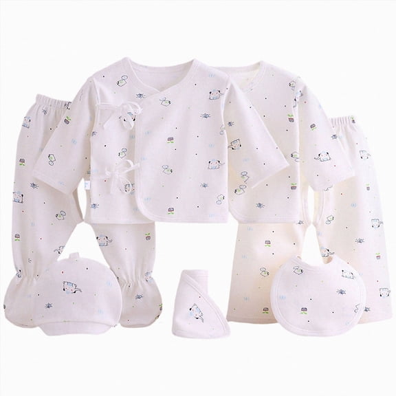 CAUYDY Newborn Clothes Baby Boy Girl Layette Set Long Sleeve Shirt 2Pants Warm Hat Bib Bellyband 7-Pieces Infant Shower Gift Preemie Pjs Set All Seasons (Sizes 0-3 Months,Light Blue)