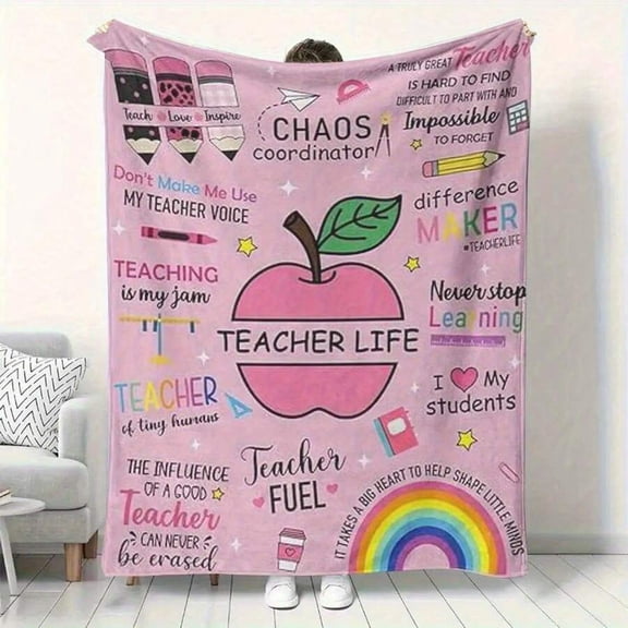Teacher Life Theme Flannel Throw Blanket Multicolor 33 Soft Cozy Print