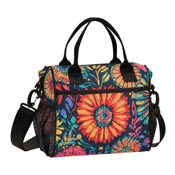 Vibrant and Colorful Flowers Lunch Bag Insulated Lunch Box Leakproof Reusable Cooler Tote Adjustable Shoulder Strap for Men Women 9L