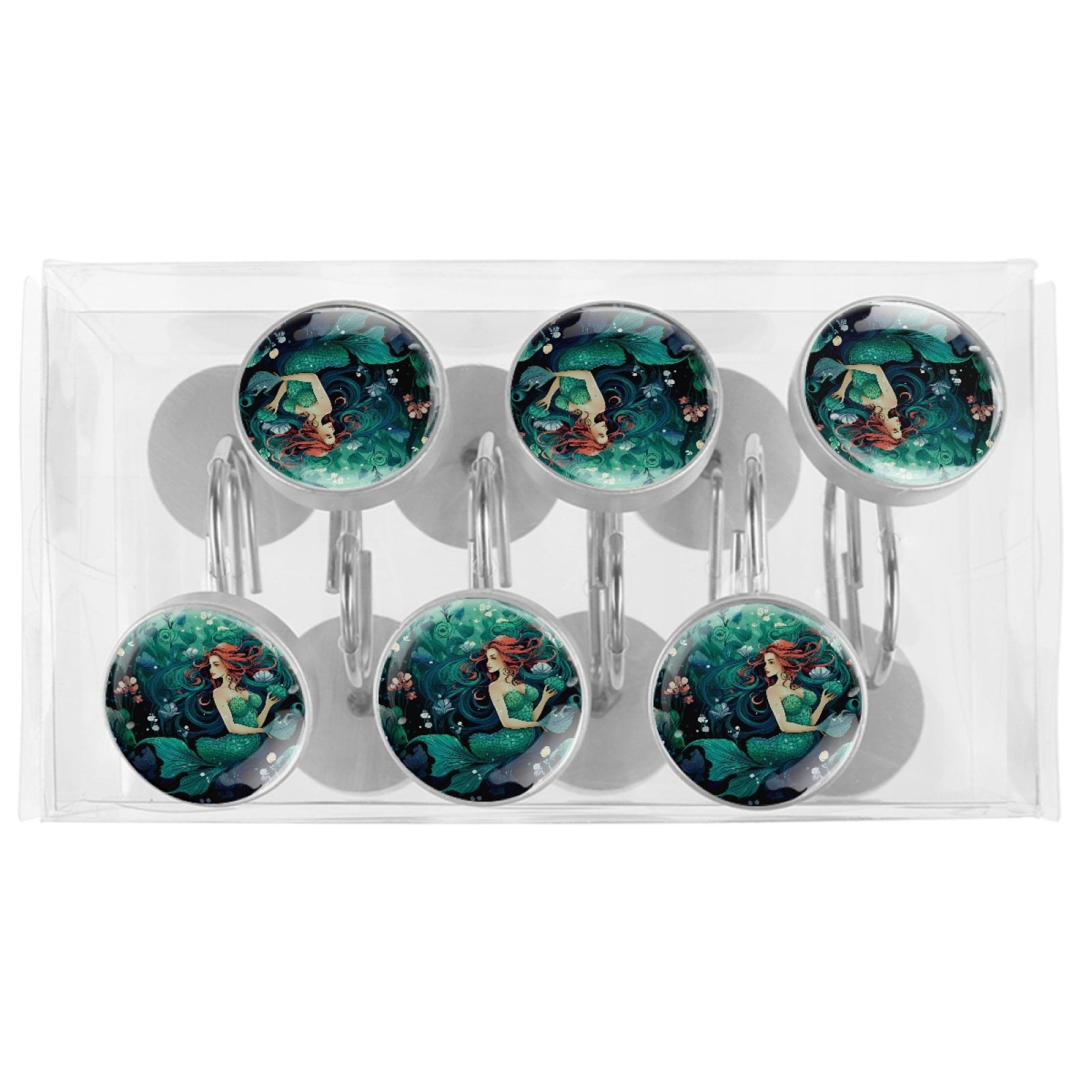 HemaKayy 12 Pcs Decorative Shower Curtain Hooks - Stainless Steel Rings for Bathroom Décor - Easy Glide & Secure Hold - Perfect Decoration for Bathroom Shower Rods - Ocean World Mermaid