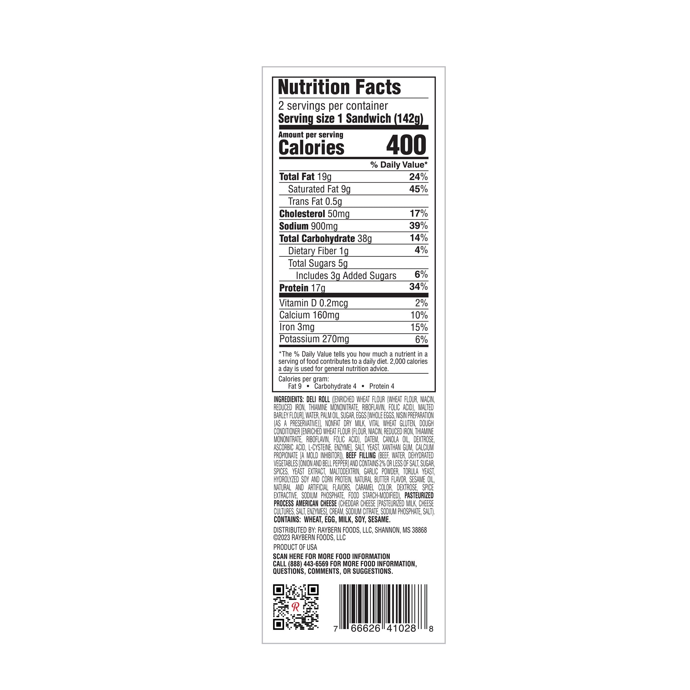 Raybern's Philly Cheesesteak Sandwich 10 oz, 2 Ct (Frozen)
