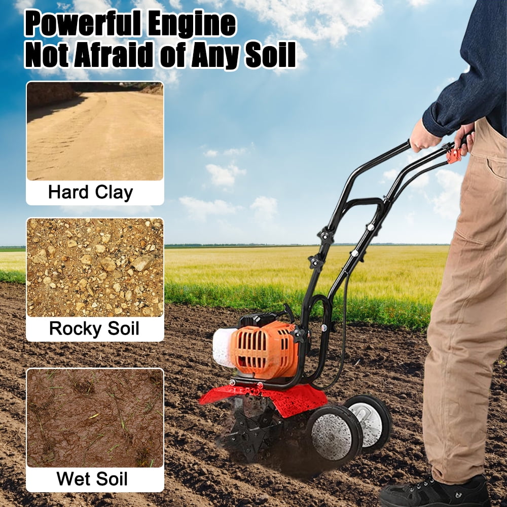 Thehsnt Petrol Cultivator 2 Stroke 9000RPM 1.2L Fuel Tank 6-inch Working Depth 7.9-inch Tilling Width Digging 3HP/1.65kW 52cc Garden Mini Tiller Garden Accessory