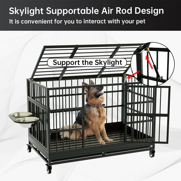 MOLYHOM 48 Inch Heavy Duty Dog Crate with Wheels Folding Metal Big Dog Cage Extra Large