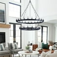 thumbnail image 6 of Aiwen 2 Tiers Oversize Wagon Wheel Chandelier Matte Black Metal Frame Industrial Rustic Decorative Ceiling Light, 6 of 8