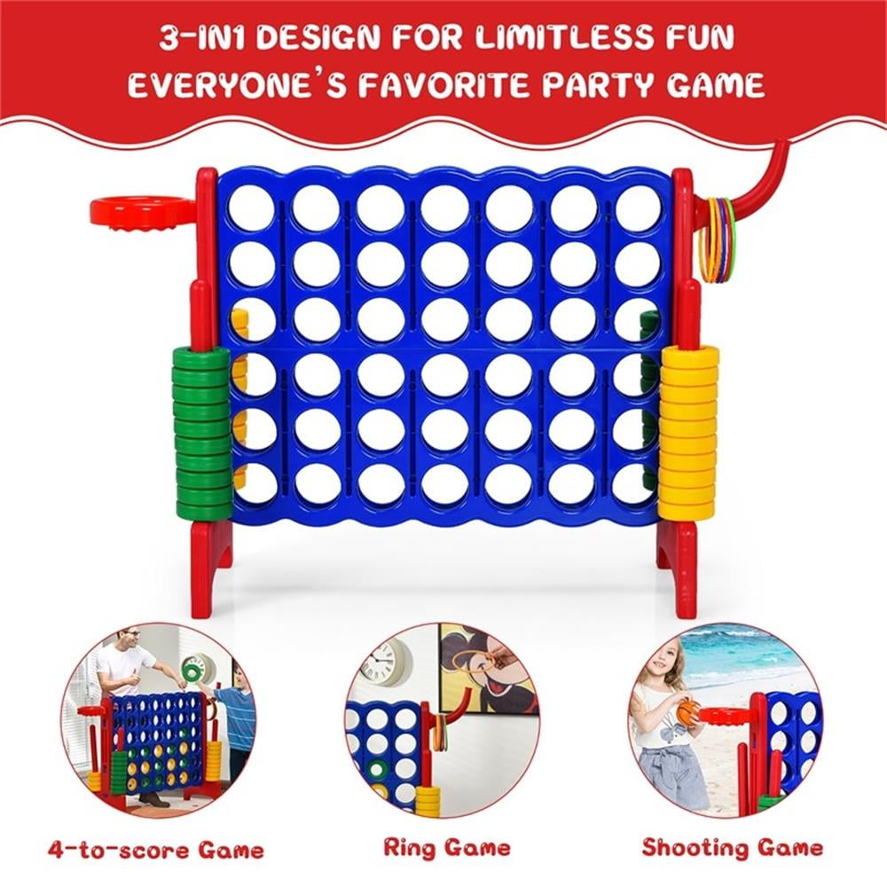 Pemberly Row 4 in A Row Giant Game Set w/Basketball Hoop for Family Red
