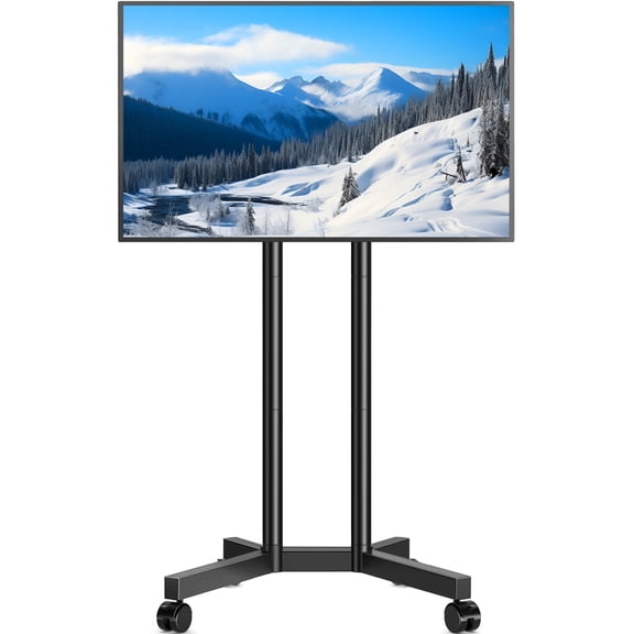 TAVR Furniture Rolling TV Stand on Wheels, Mobile Height Adjustable for 32-70 inch Flat Panel TVs, Black