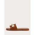 thumbnail image 3 of Fashion Brown Slide Sandals For Women, Faux Pearl Decor Cut Out Design Sandals, 3 of 4