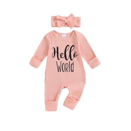 

Newborn Baby Girls Autumn Jumpsuit Long Sleeve Crew Neck Cute Letter Print One Piece Romper with Headband