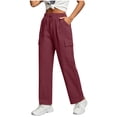 thumbnail image 2 of hoksml Women's Elastic Waist Drawstring Cargo Pants, Cotton Linen Straight Leg Casual Trousers with Pockets, 2 of 9