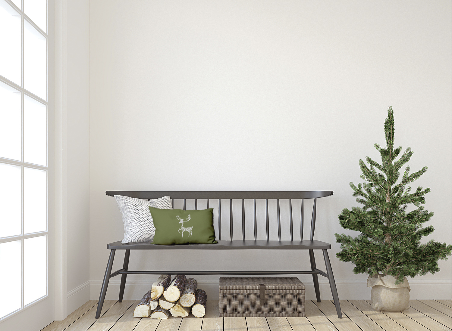 20" x 14" Simply Daisy Fancy Holiday Reindeer Polyester Accent Pillow, Sage Green (1 Count)