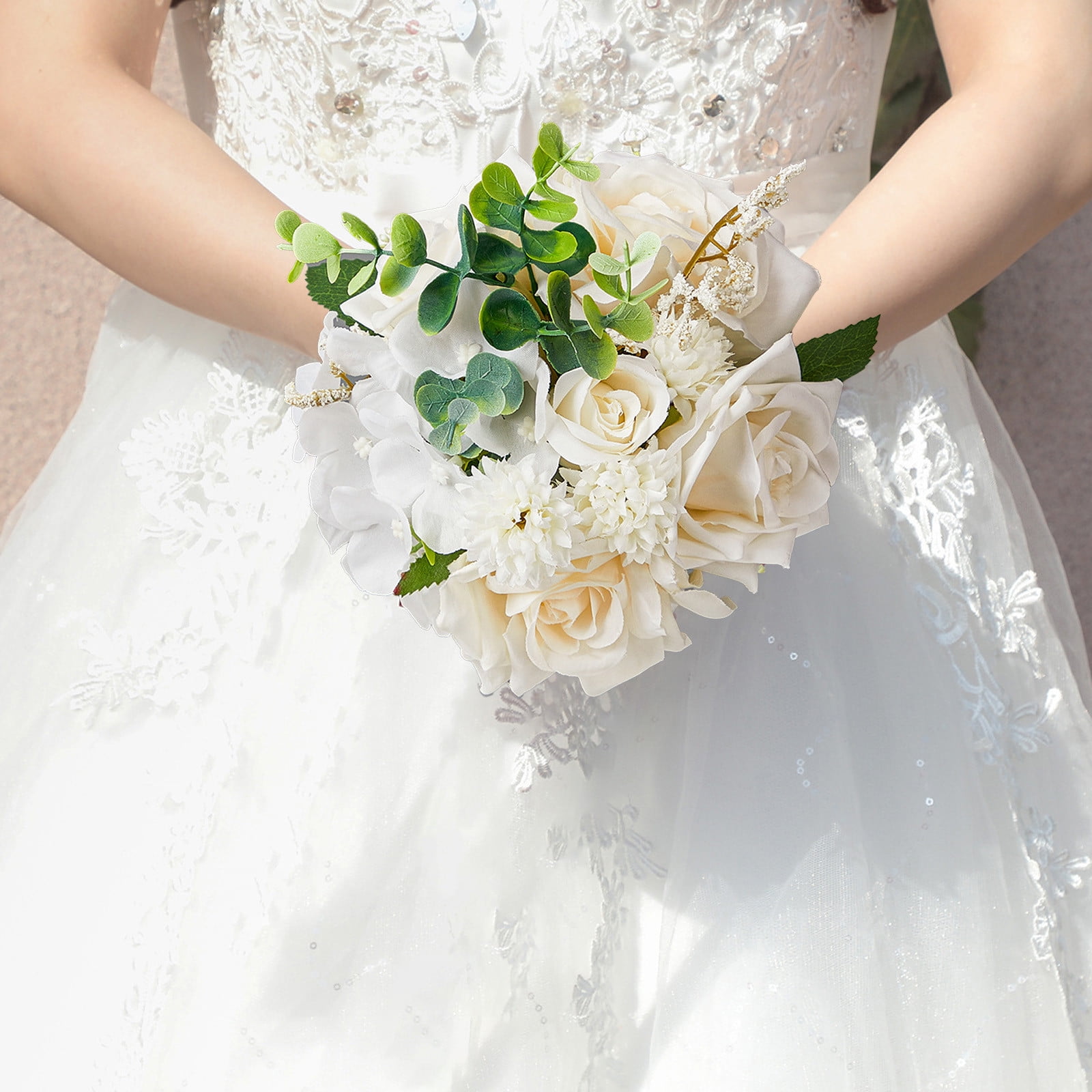 4 Packs Bride Bouquet Artificial Flowers for Wedding Bridesmaid Handheld Floral Arrangement Champagne Rose Fake Flowers for Bride Sister Group Matching Suit