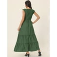 thumbnail image 4 of DARING DIVA Scoop Neck Ruffle Tiered Maxi Dress S Army Green, 4 of 6