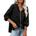 thumbnail image 2 of Sudadera con capucha cómoda de manga larga para mujer Sudadera con capucha y cremallera completa Jersey con cordón Negro S, 2 of 5