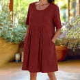 thumbnail image 2 of Sentmoon Robe Maxi en Lin avec Poches Col Ras du Cou Couleur Unie Robes Bohèmes pour Femmes Manches Courtes Coupe Régulière Décontractée Robes d'Été Hawaïennes pour Femmes pour Voyage et Vacances Bourgogne TTG, 2 of 9