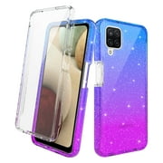 Samsung Galaxy A12 Case With Built-in Screen Protector, Rosebono Hybrid Glitter Sparkle Transparent Colorful Gradient TPU Skin Cover 360 Protection Case For Samsung Galaxy A12 (Blue/Purple)