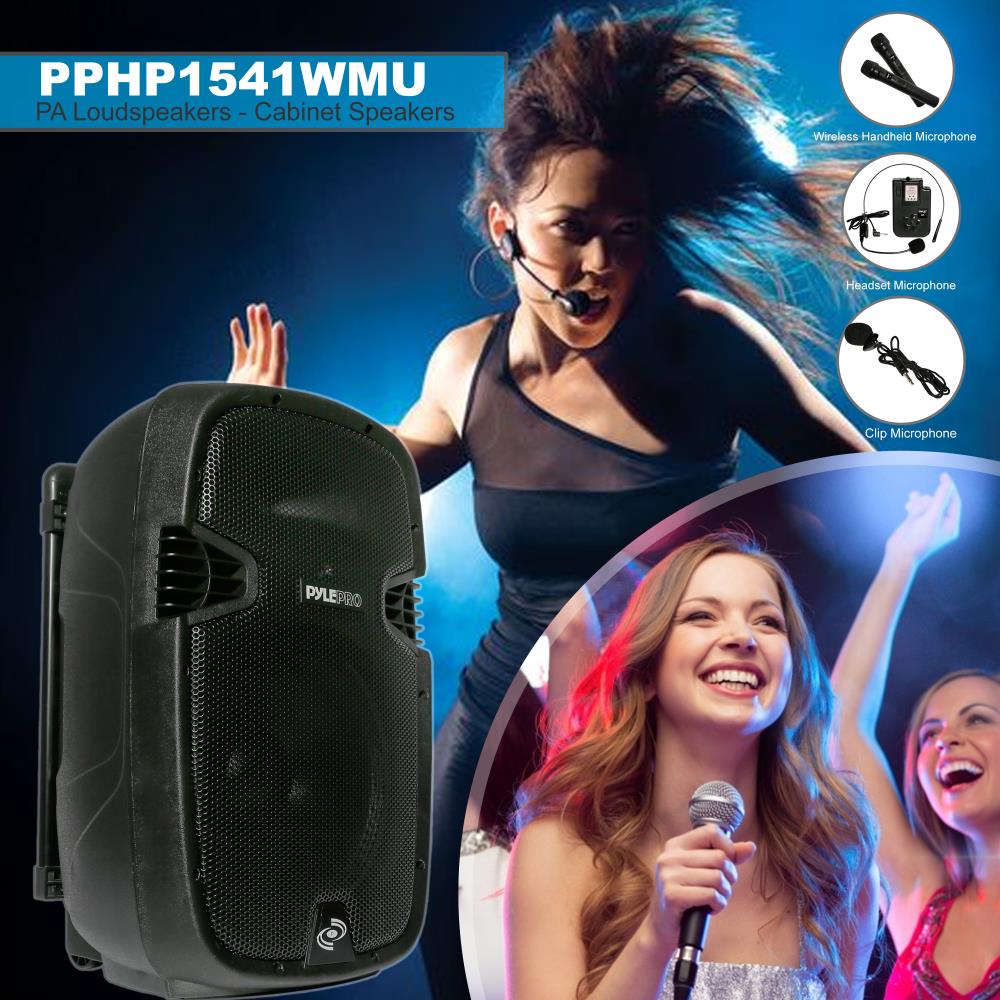 Pyle PPHP1541WMU - Wireless & Portable Bluetooth Loudspeaker - Active-Powered PA Speaker System Kit, Built-in Rechargeable Battery (15" Subwoofer, 1200 Watt) - image 5 of 6