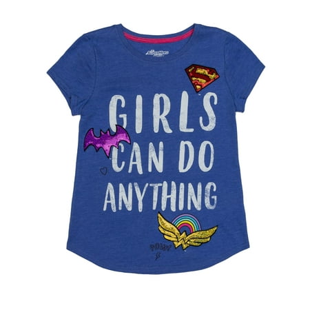Wonder Woman, Supergirl, and Batgirl Logos Sequin Graphic T-Shirt (Little Girls & Big Girls)