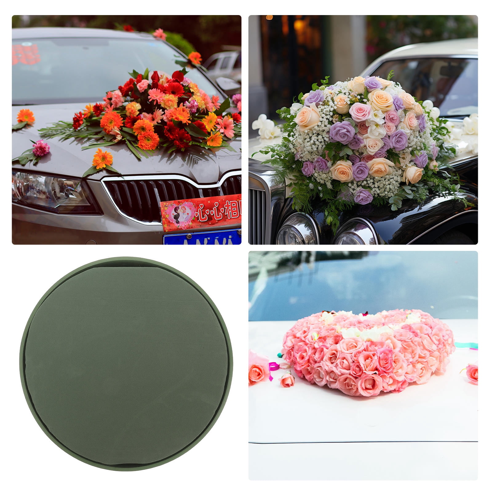 FOMIYES Green Floral Foam Disc Set with Mud Tray for Wedding Car Flower Arrangements and Floral Design Supplies