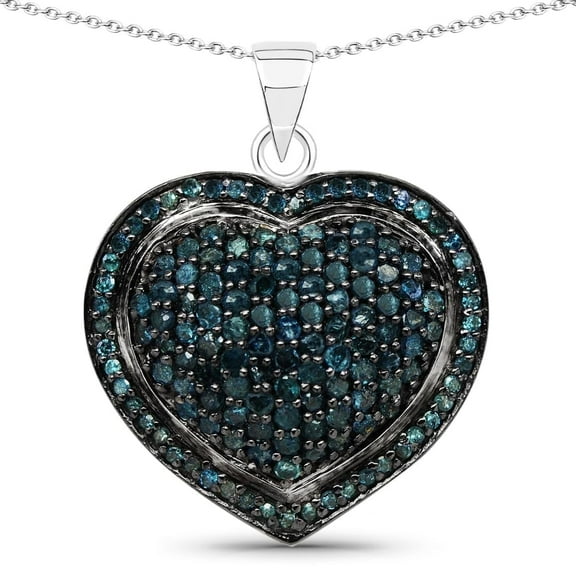 Natural Blue Diamond Heart Necklace in .925 Sterling Silver, 1.25 Carat Elegant Jewelry for Women