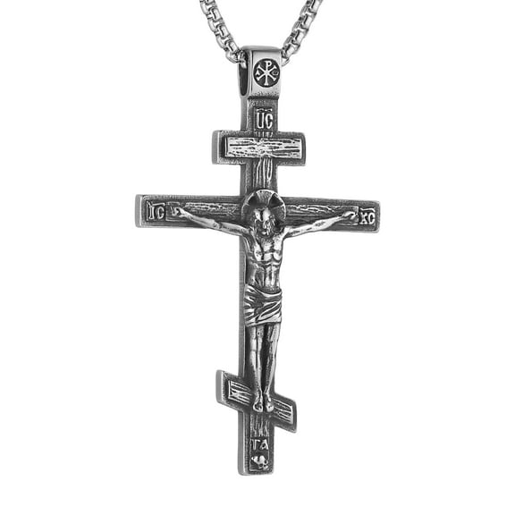 HZMAN Eastern Orthodox Cross Necklace for Men Retro Religious Jesus Crucifix Byzantine Cross Christian Pendant Necklace Jewelry Gift