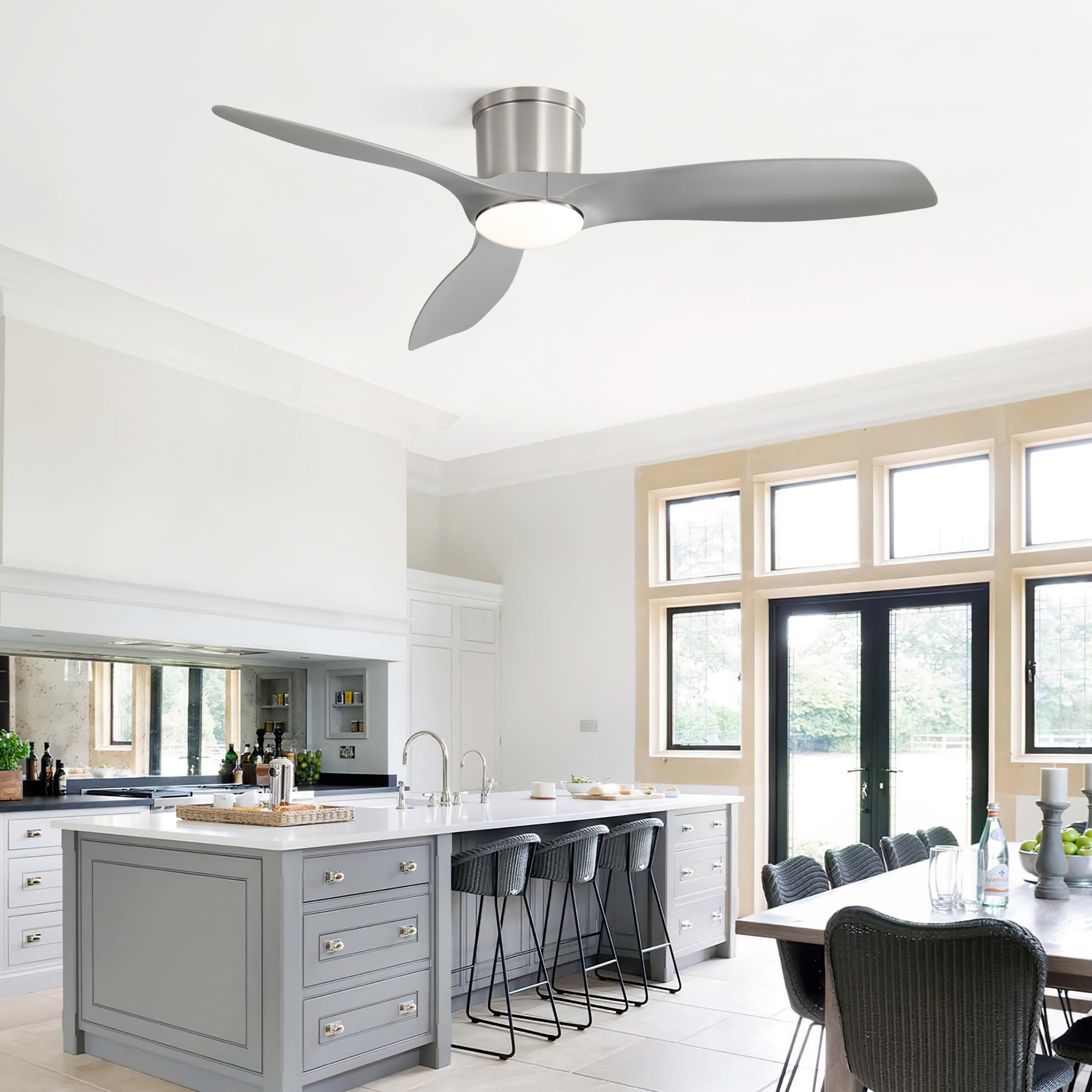 Sofucor 52 Inch Low Profile Ceiling Fans with Lights, Modern Flush Mount Ceiling Fan with 3 ABS Blades, 6500CFM, Dimmable 6-Speed 3-Timer Reversible DC Motor, ABS Gray
