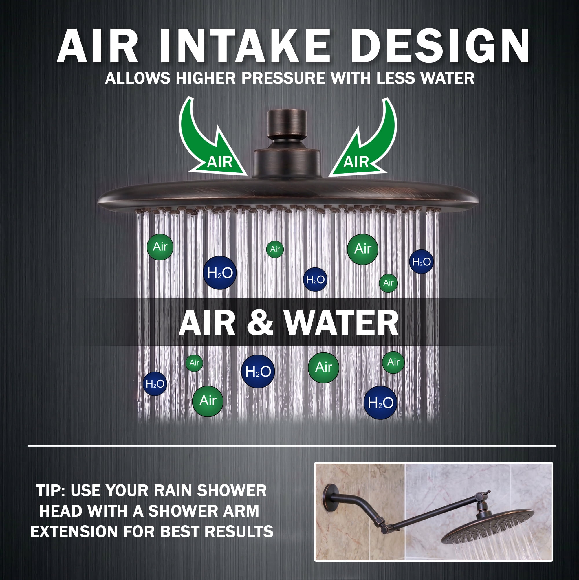 Aqua Elegante Waterfall Shower Head for High Flow Rain Showers - 2.5 GPM - Oil-Rubbed Bronze