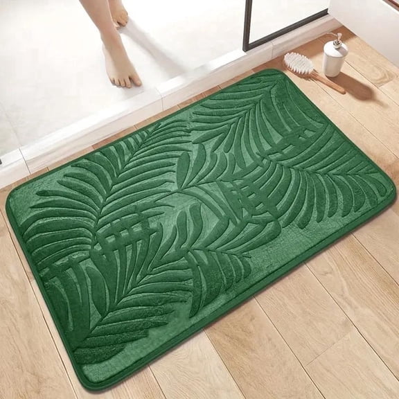 FUDAKUNA Soft Touch Green Leaves Water Absorbent Bathroom Decor Memory Foam Bath Rugs, 20" x 32", Machine Washable